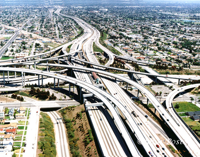 Aerial view of  downtown los Angeles over 110-105 freeways