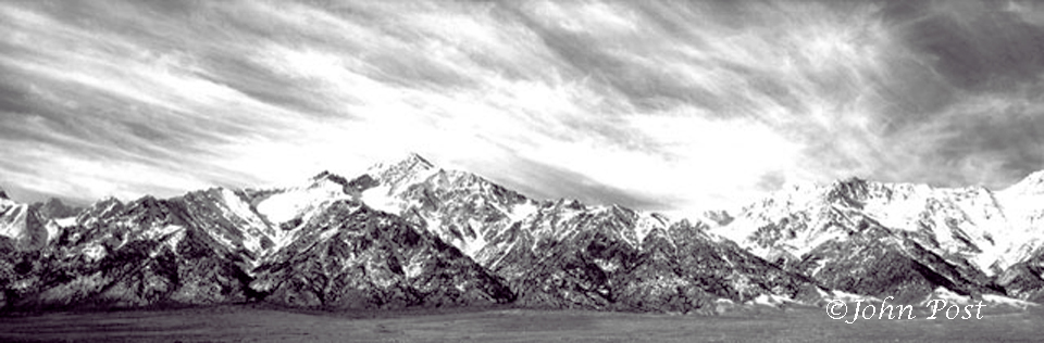 View  towards Sierra mountains, black and white