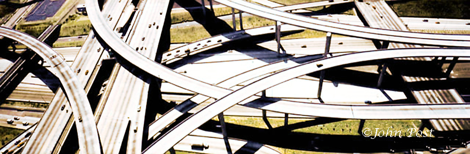 Aerial view of freeway interchange