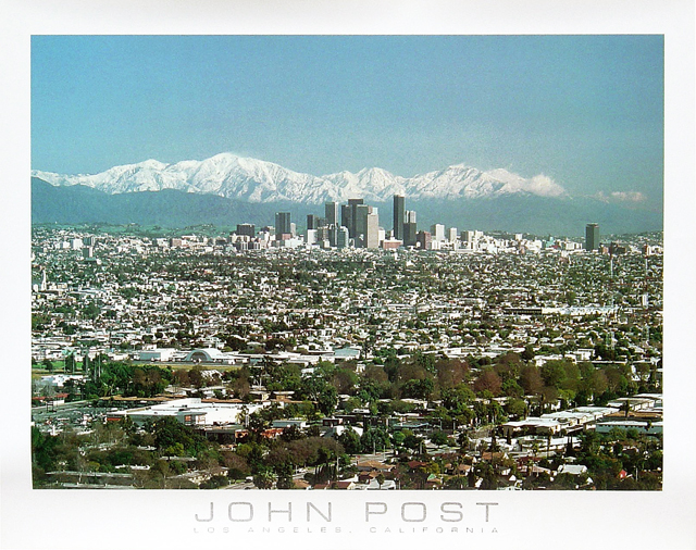 Downtown Los Angeles with Snowcapped Mountains Jan. 1988   - Poster 22x28