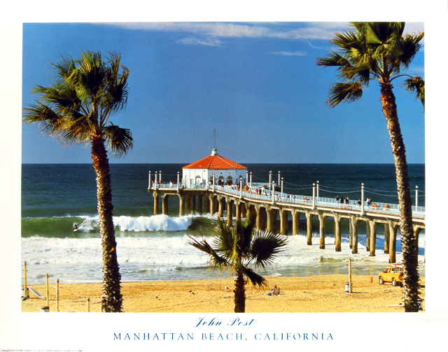 New Manhattan Beach Pier with Kneeboarder 22x28                                - Poster