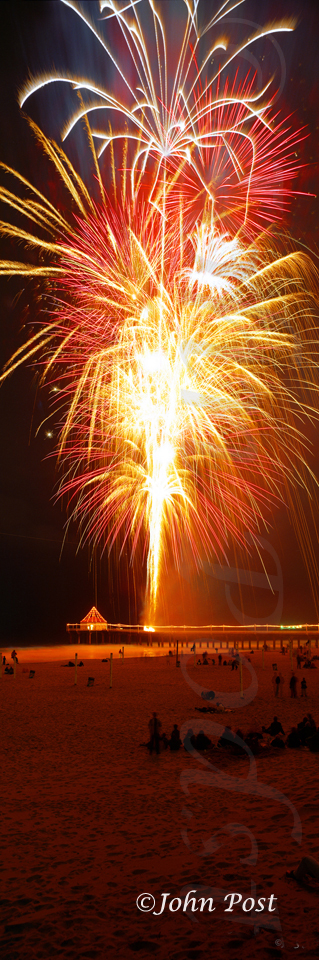 Fireworks over Manhattan Beach pier.