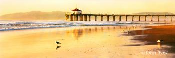 Golden Sunset Pier and Seagulls