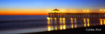 Manhattan Beach Pier Lights Reflections and Airplane Trail