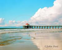 Manhattan Beach Pier Shorebirds Clouds Relection
