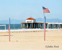 Manhattan Beach Pier and Flag on Volleyball Pole