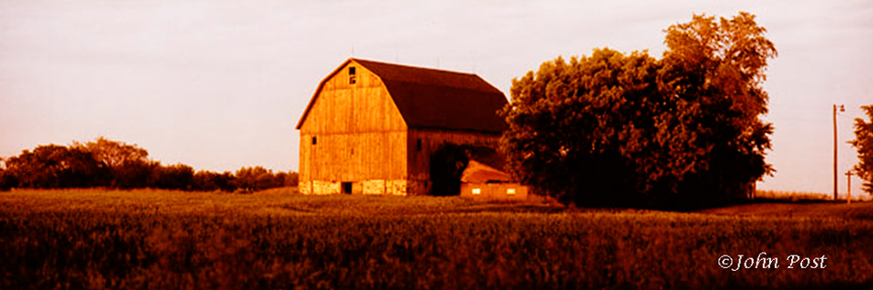 Barn and Farm at Sunset