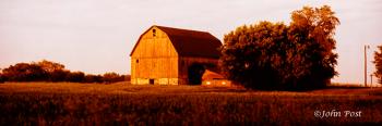 Barn and Farm at Sunset
