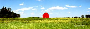 Red Barn in Green Field