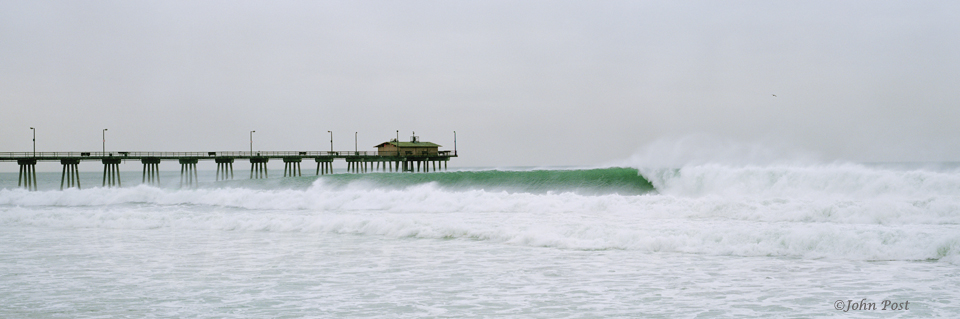 HB Pier, storm, wave curling, surf 1998