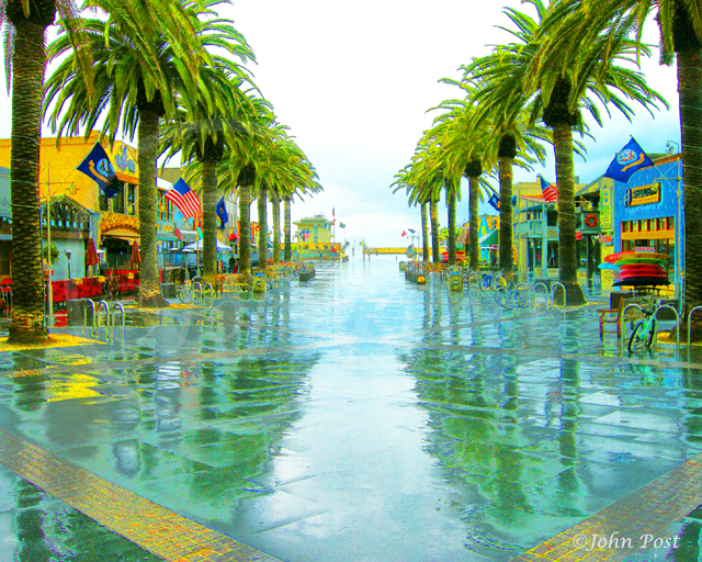 View of Hermosa Beach Promenade Colors in the rain