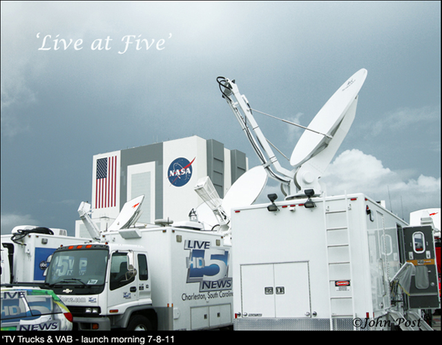 TV Trucks and VAB on Launch Morning 7 8 11 Kennedy space center florida