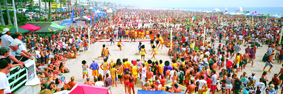 Surf Festival 6 person beach Volleyball, crowd, team fletch, LA lakers
